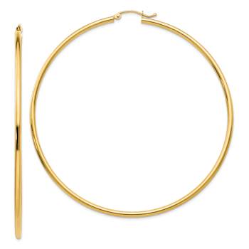 14k Yellow Gold Polished 2 3/4" Tube Hoop Earrings