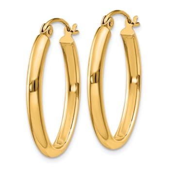 14k Yellow Gold Polished 15/16" Oval Tube Hoop Earrings