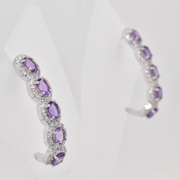 1.40ctw Oval Amethyst and Cubic Zirconia Rhodium Over Sterling Silver
J-Hoop Earrings