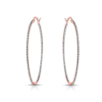 Clear CZ , Two-Tone 14k Gold & 18K Rose Gold Plating over Brass Slim
Large Hoop Earrings