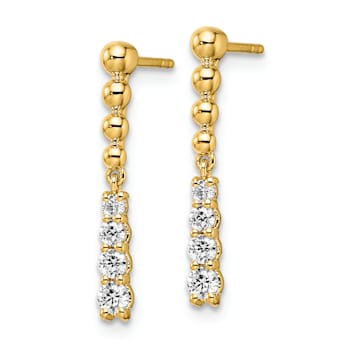 14K Yellow Gold Lab Grown Diamond SI1/SI2, G H I, Beaded Bar Post Dangle Earrings
