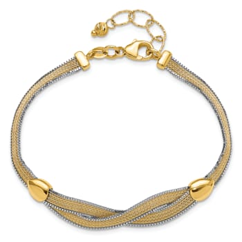 14K Two-tone 6.75-inch with 1-inch Ext. Mesh Bracelet
