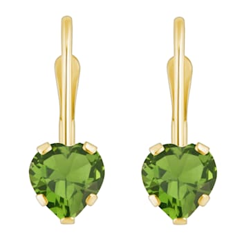 5mm Heart Shape Peridot 10k Yellow Gold Drop Earrings