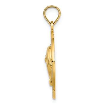 14k Yellow Gold Textured Jamaica with Dolphins Circle Charm