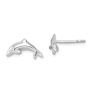 Rhodium Over Sterling Silver Polished Dolphin Post Earrings