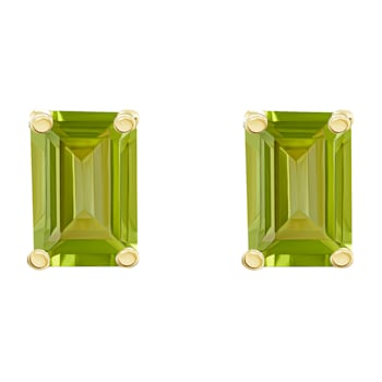 6x4mm Emerald Cut Peridot 14k Yellow Gold Stud Earrings