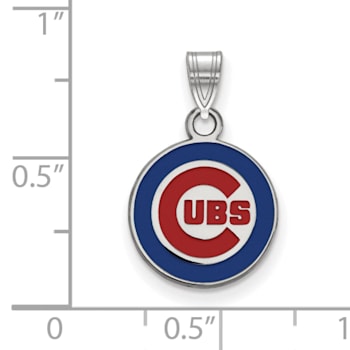 Rhodium Over Sterling Silver MLB LogoArt Chicago Cubs Enamel Pendant