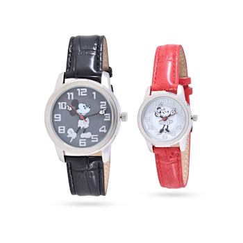 Disney Mickey and Minnie His Black Band and Hers Red Band Watches Set of 2