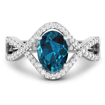 1.34ctw London Blue Topaz and Diamond 14K White Gold Halo Ring