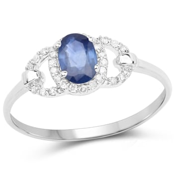 Natural Blue Sapphire and White Diamond 10K White Gold Halo Style Ring
Gift For Women