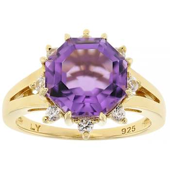 Amethyst Square Octagonal And White Zircon Ring In 18K Gold Over
Sterling Silver 3.50ctw