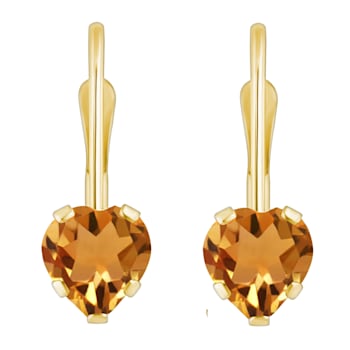 5mm Heart Shape Citrine 10k Yellow Gold Drop Earrings