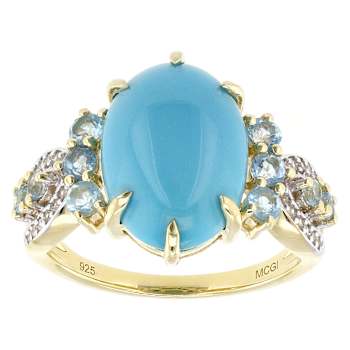 Turquoise With Blue Topaz And White Zircon Ring In 18K Gold Over
Sterling Silver 0.68ctw