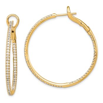 14K Yellow Gold Lab Grown Diamond SI1/SI2, G H I, In and Out Hoop Earrings