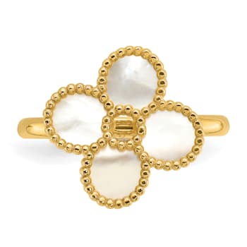 14K Yellow Gold Mother of Pearl Flower Ring