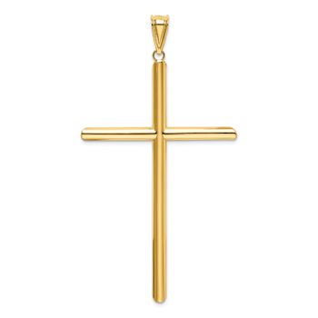14k Yellow Gold Polished 3D Tube Cross Pendant