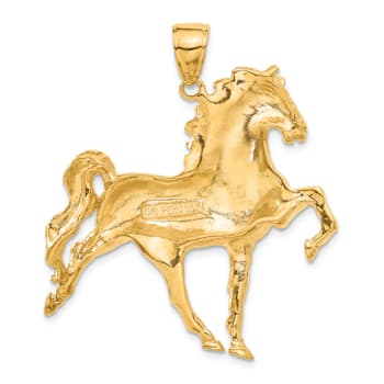 14k Yellow Gold Solid Polished Open-backed Horse Pendant
