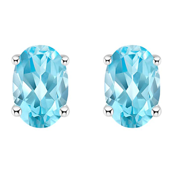 6x4mm Oval Blue Topaz 14k White Gold Stud Earrings