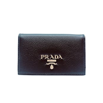 Prada Black Vitello Grain Soft Calf Leather Credit Card Case Wallet