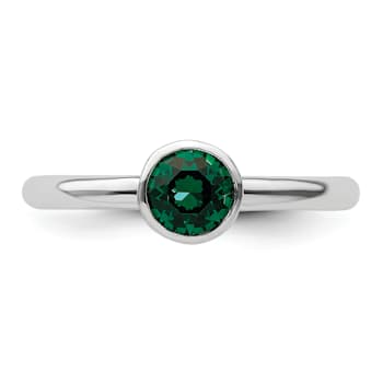 Sterling Silver Stackable Expressions High 5mm Green Crystal Ring