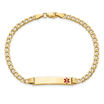 14k Yellow Gold Medical Red Enamel Cuban Link ID Bracelet