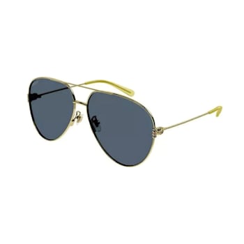 Gucci Gold Tone Yellow Aviator Frame / Blue Lens Sunglasses