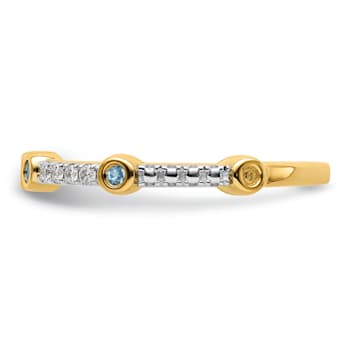 14K Yellow Gold Stackable Expressions Aquamarine and Diamond Ring 0.285ctw