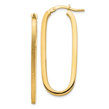 14k Yellow Gold Polished and Satin 1 1/2" Oval Hoop Earrings
