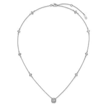 Rhodium Over Sterling Silver Polished Fancy Cubic Zirconia Station With
2 Inch Extension Necklace