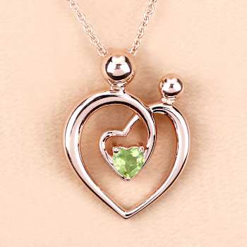 Peridot Mom and Child Interlink Heart 18K Rose Gold Over Sterling Silver
Pendant With Chain
