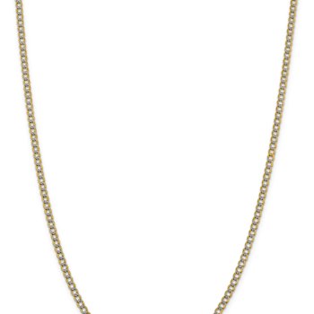14k Yellow Gold and Rhodium Over 14k Yellow Gold 3.4mm Pave Curb 18 Inch Chain