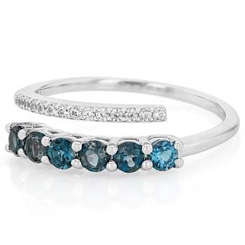 London Blue Topaz And Zircon Bypass Ring In Sterling Silver