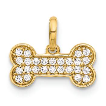 14K Yellow Gold Polished Cubic Zirconia Dog Bone Pendant