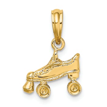 14k Yellow Gold Textured 3D Roller Skate Charm