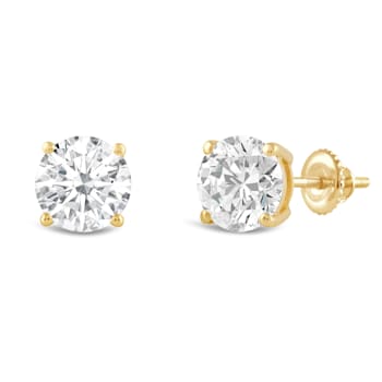 White Cubic Zirconia 14k Yellow Gold Studs With Velvet Gift Box 4ctw