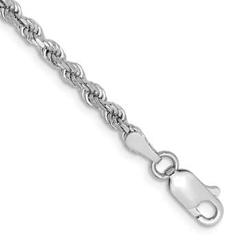 Rhodium Over 10k White Gold 2.75mm Diamond-Cut Rope Link Bracelet