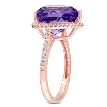 Amethyst and Diamond 14K Rose Gold Halo Ring 6.78ctw