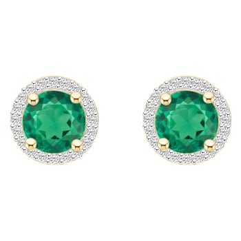 6mm Round Created Emerald And Created White Sapphire 10k Yellow Gold
Halo Stud Earrings