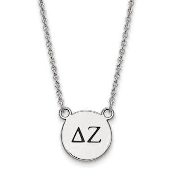 Rhodium Over Sterling Silver LogoArt Delta Zeta Small Enamel Pendant Necklace