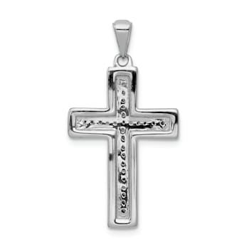 Rhodium Over 14K White Gold Large 1/10ct. Diamond Cross Pendant