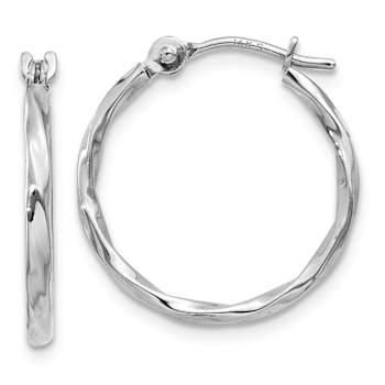 Rhodium Over 14k White Gold 1/2" Twisted Hoop Earrings
