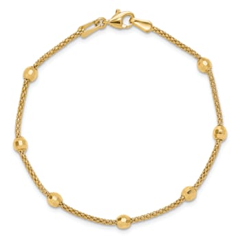 14K Yellow Gold Polished and Diamond-cut Beads Bracelet