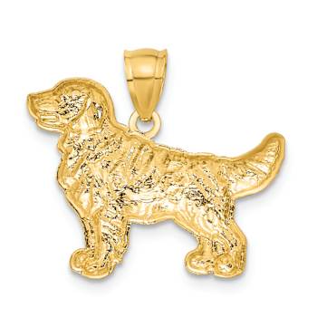 14k Yellow Gold Brushed and Diamond-Cut Golden Retriever Pendant