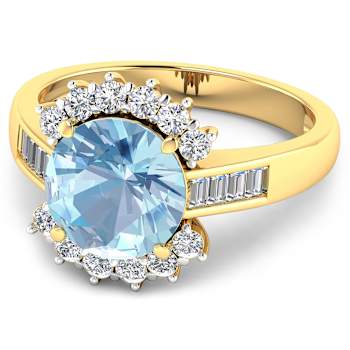3.33ctw Blue Aquamarine and Diamond 14K Yellow Gold Halo Ring