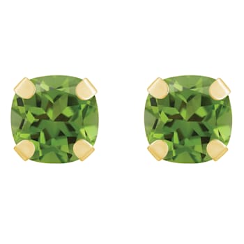 5mm Cushion Peridot 10k Yellow Gold Stud Earrings