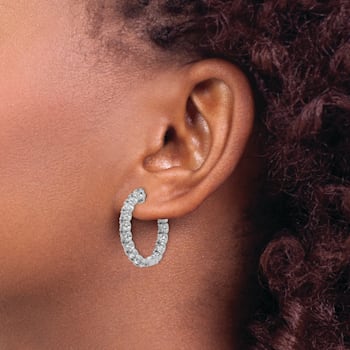Rhodium Over 14K White Gold Oro Spotlight Lab Grown Diamond SI+, H+,
Hoop with Safety Clasp Earrings