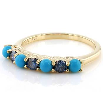Sleeping Beauty Turquoise And Moissanite Ring In 18K Gold Over Sterling
Silver 0.28ctw