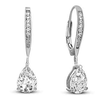 Pear Shape CZ Teardrop Drop Earrings In Sterling Silver