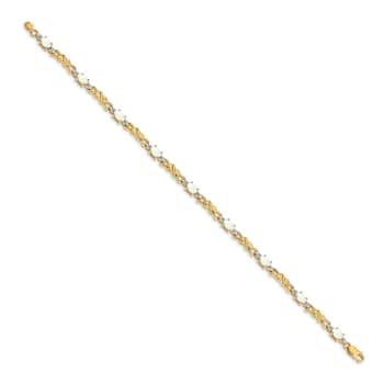 14k Yellow Gold and Rhodium Over 14k Yellow Gold Diamond and Oval Opal Bracelet