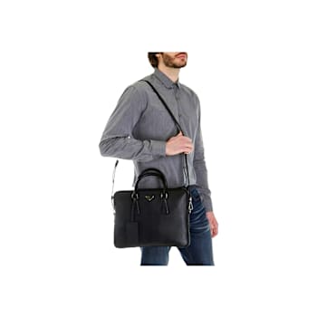 Prada Black Leather Top Zipper Briefcase